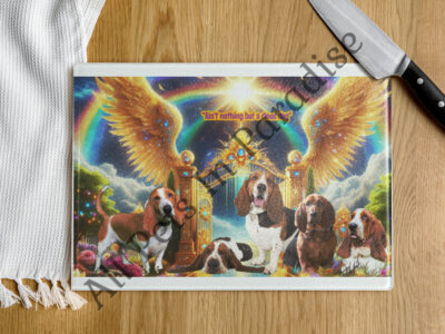 Hound Dogs  in  Heaven i" Aint Nothing but a Cloud Dog"  11x15  Glass cutting board