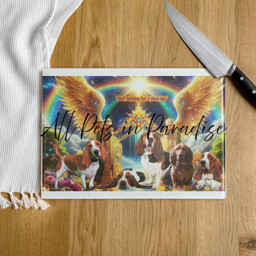 Hound Dogs  in  Heaven i" Aint Nothing but a Cloud Dog"  11x15  Glass cutting board