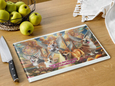 Corgi Dogs Heaven " Corgi Paradise -short legs and big attitudes and endless treats" 11x15  Glass  cutting board