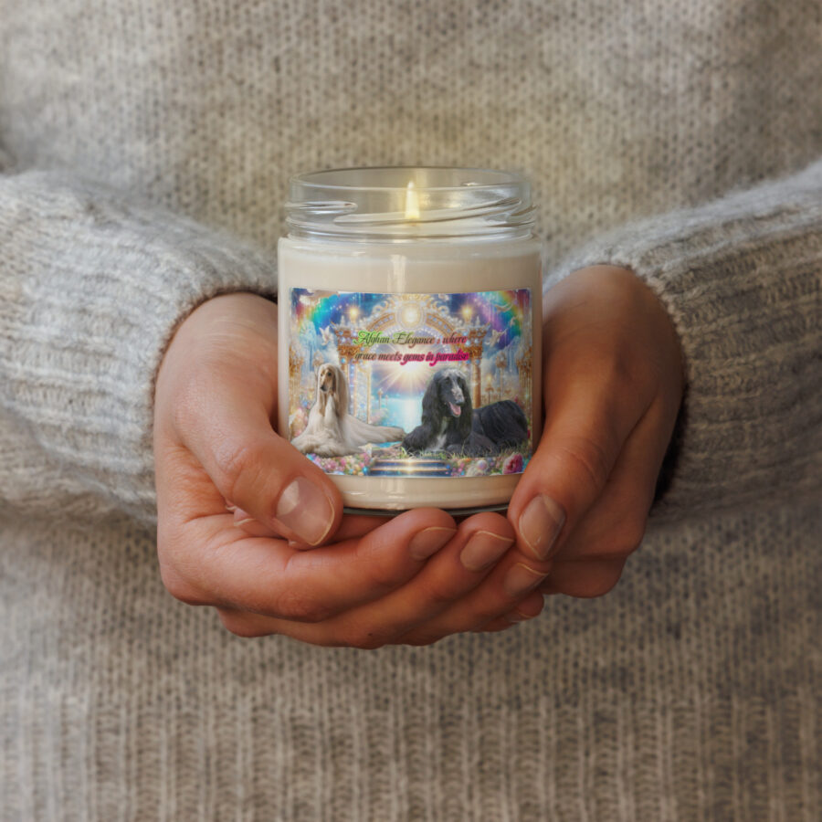 Afghan Hounds in heaven " Afghan |Elegance- where grace meets gems in  paradise" 9.oz  Candle Tribute