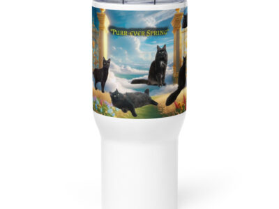 Black cats  in Heaven " Purr-ever spring" 25.oz Tribute  Travel mug with a handle