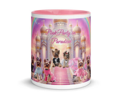Yorkies in Heaven " Pink Party in Paradise" 15.oz  Tribute Mug with Color Inside