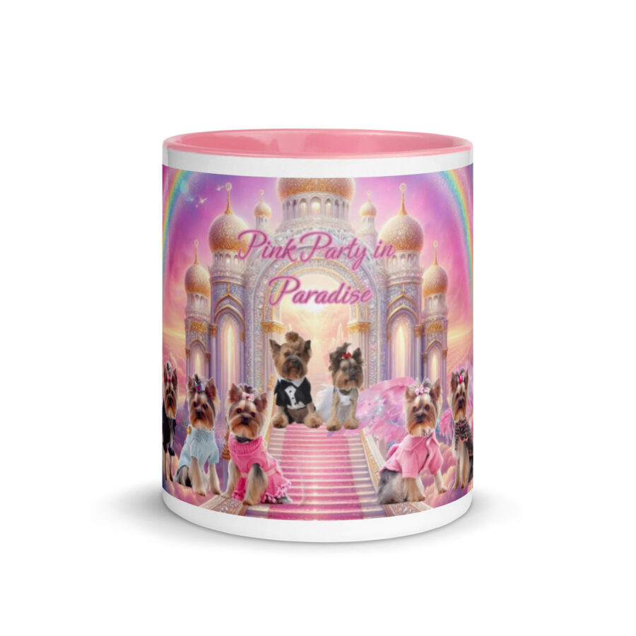 Yorkies in Heaven " Pink Party in Paradise" 15.oz  Tribute Mug with Color Inside