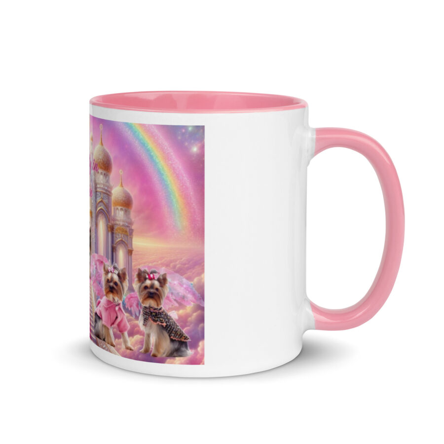 Yorkies in Heaven " Pink Party in Paradise" 15.oz  Tribute Mug with Color Inside - Image 2