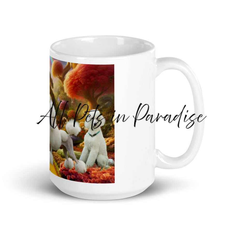 Poodles in Heaven " Paradise where the trees poof  like our hair.." 15.oz  White glossy mug - Image 2