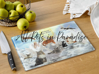 Cats in Heaven with an Angel "Celestial Purr-fection"  (Heaven n the Home)  11x15 Glass cutting board