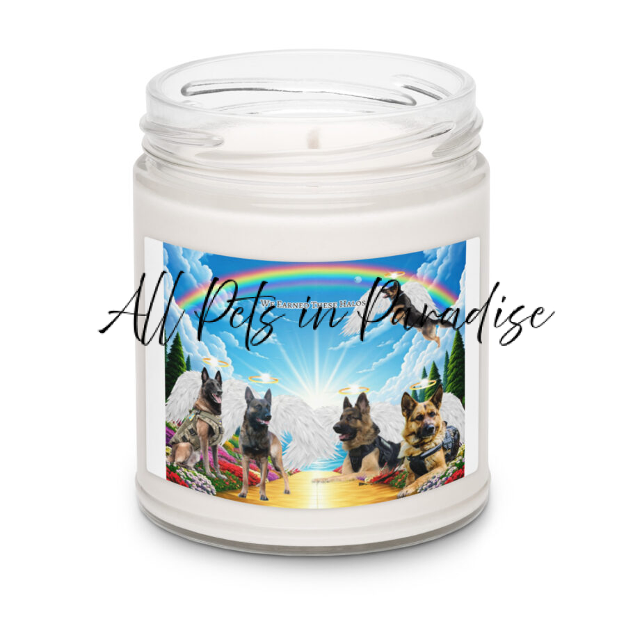 German Shepherds Working Dogs in Heaven " We Earned These Halos" 9.oz  Scented soy candle - Image 3