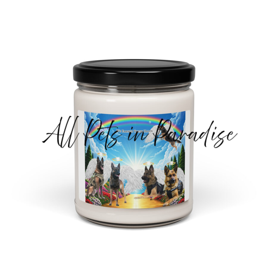 German Shepherds Working Dogs in Heaven " We Earned These Halos" 9.oz  Scented soy candle - Image 2