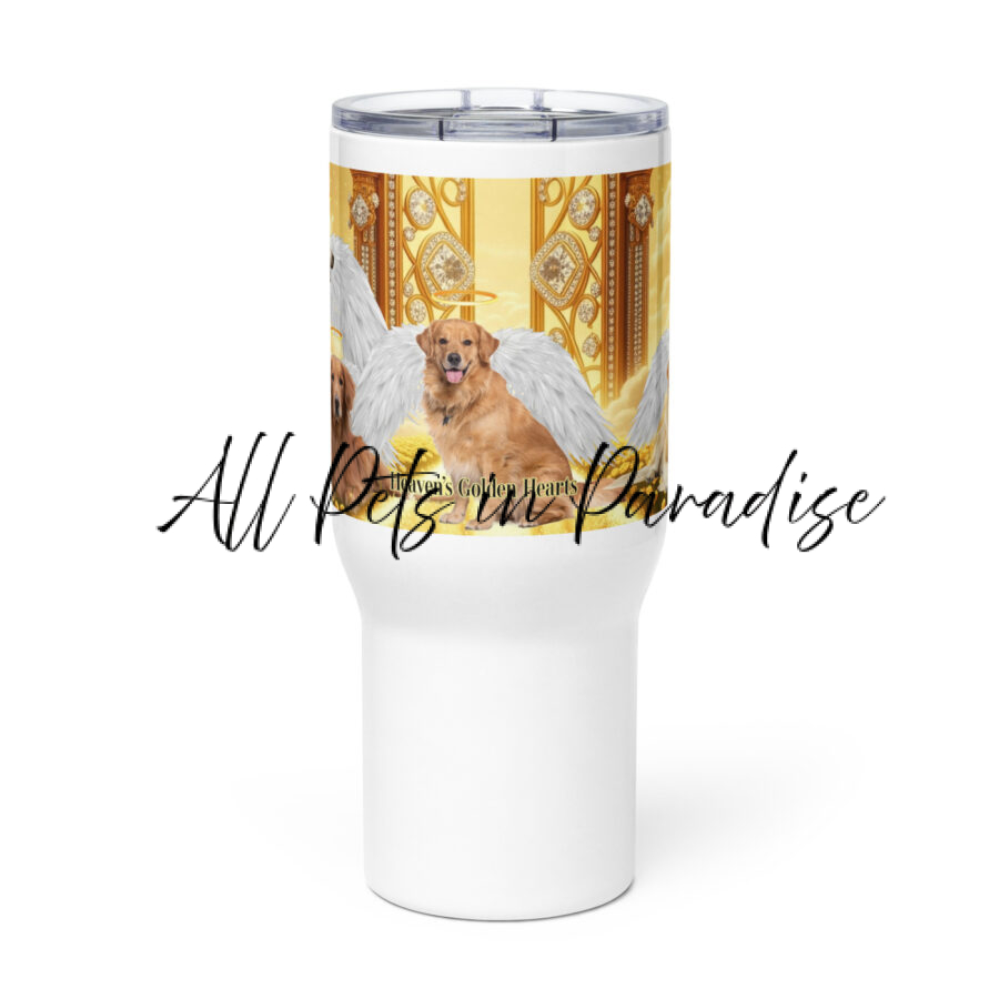 Golden Retrievers in Heaven " Heavens Golden Hearts" 25.oz  Travel mug with a handle
