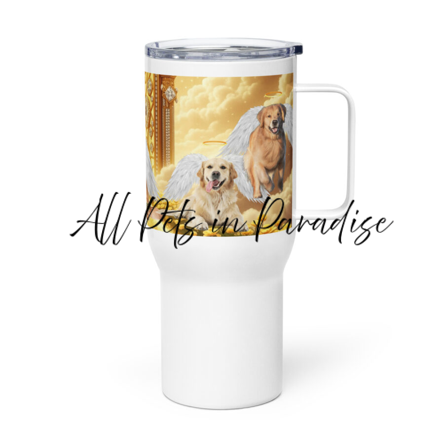 Golden Retrievers in Heaven " Heavens Golden Hearts" 25.oz  Travel mug with a handle - Image 3