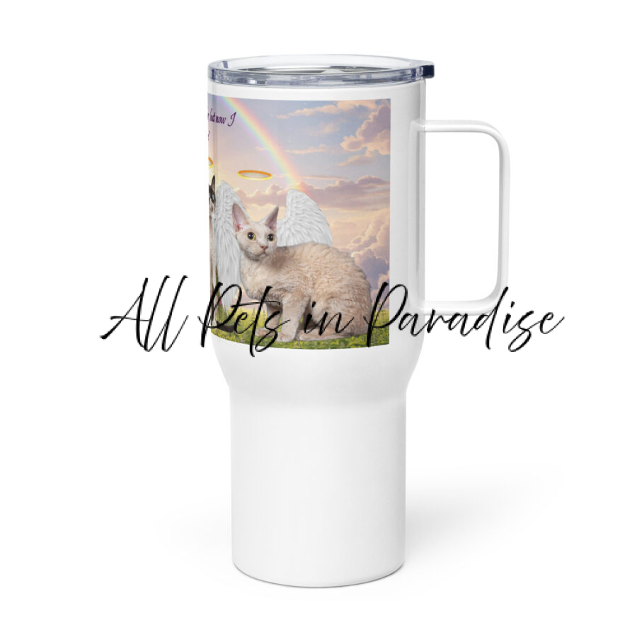 Devon Rex- " Never had much fur, but now I have wings" 25.oz Travel  mug with a handle - Image 3
