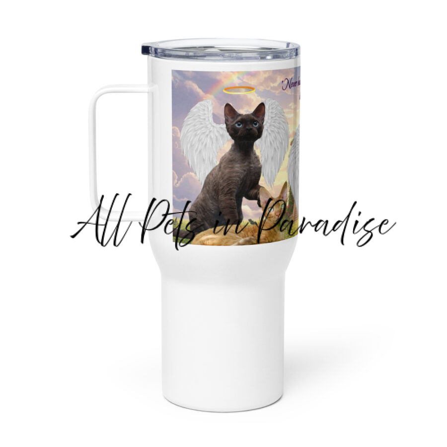 Devon Rex- " Never had much fur, but now I have wings" 25.oz Travel  mug with a handle - Image 2