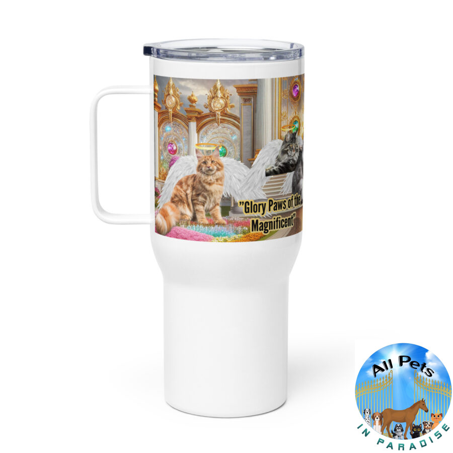 Main Coons In Heaven- " Glory Paws of the magnificent " 25.oz  Travel mug with a handle - Image 2