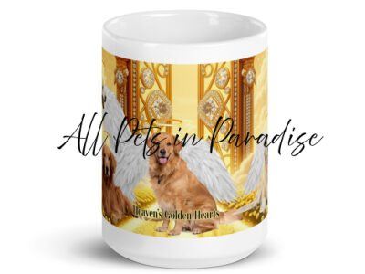Golden Retrievers in Heaven- " Heavens Golden Hearts" 15.oz  White glossy mug