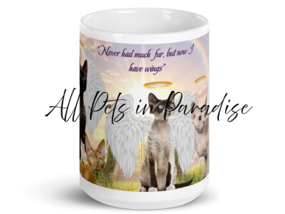 Devon Rex in Heaven- " Never had much fur, but now I have wings" 15.oz  White glossy mug