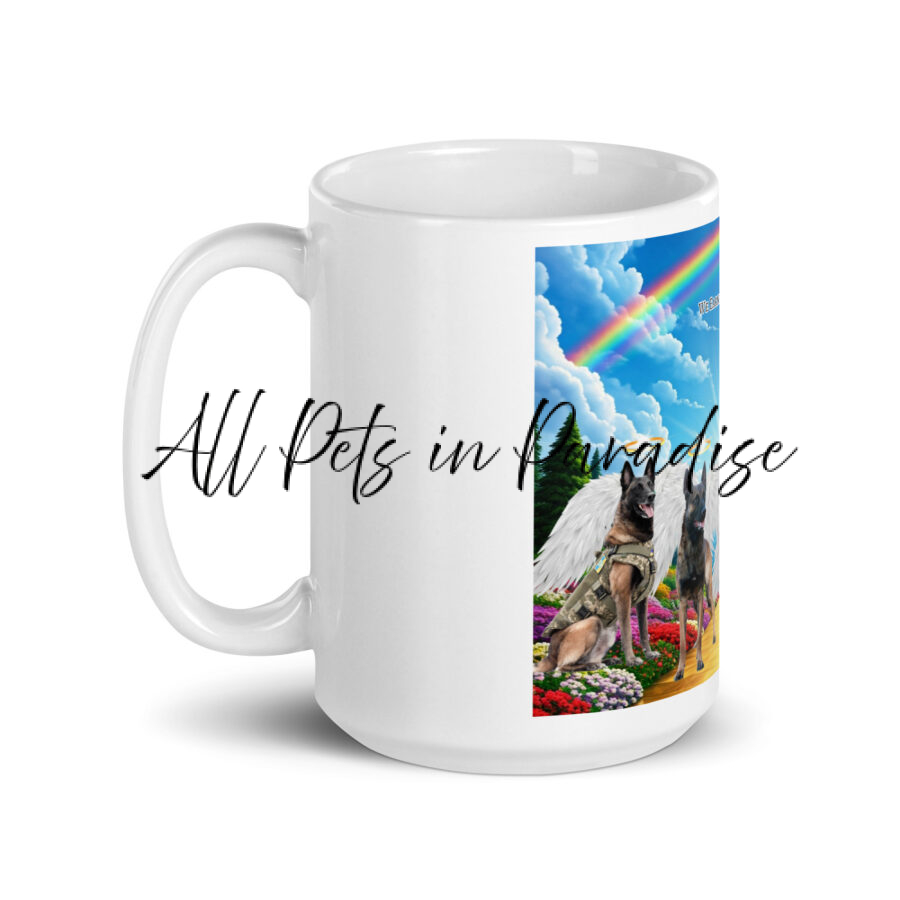 German Shepherds ( Working Dogs in Heaven) " We Earned These Halos" 15.oz  White glossy mug - Image 3