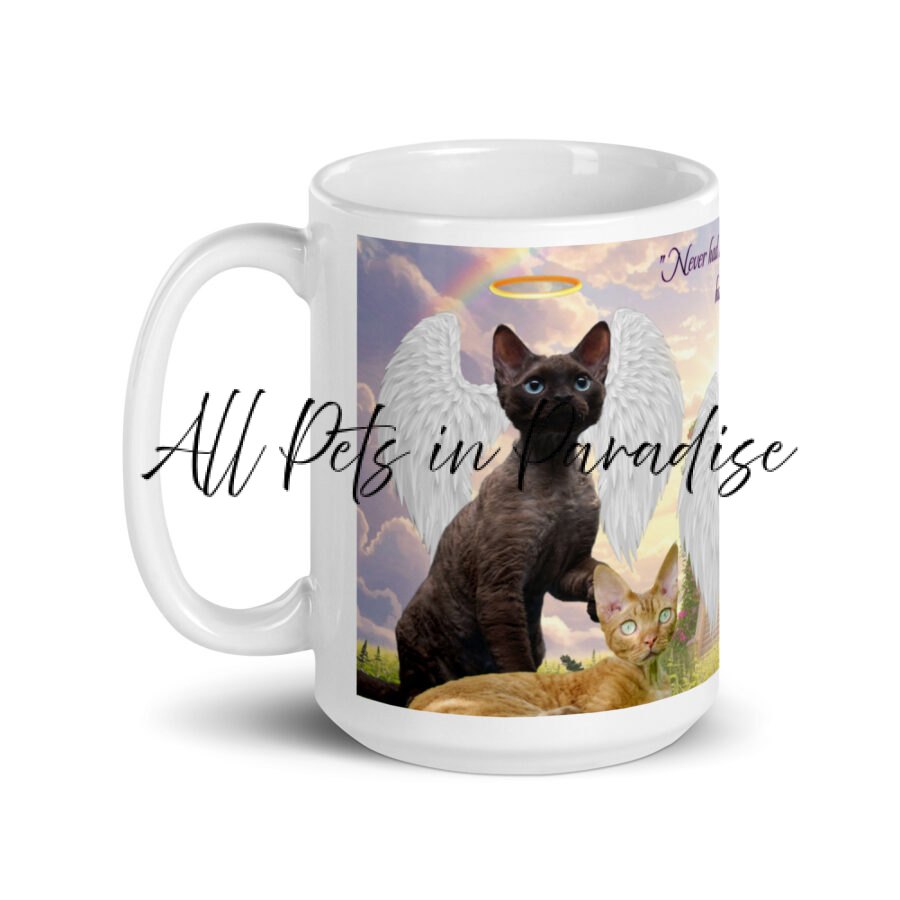 Devon Rex in Heaven- " Never had much fur, but now I have wings" 15.oz  White glossy mug - Image 3
