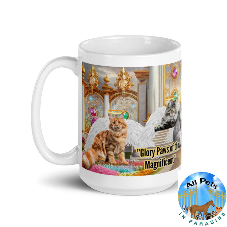 Maine Coon Cats in Heaven- " Glory paws of the magnificent" 15.oz  White glossy mug - Image 3