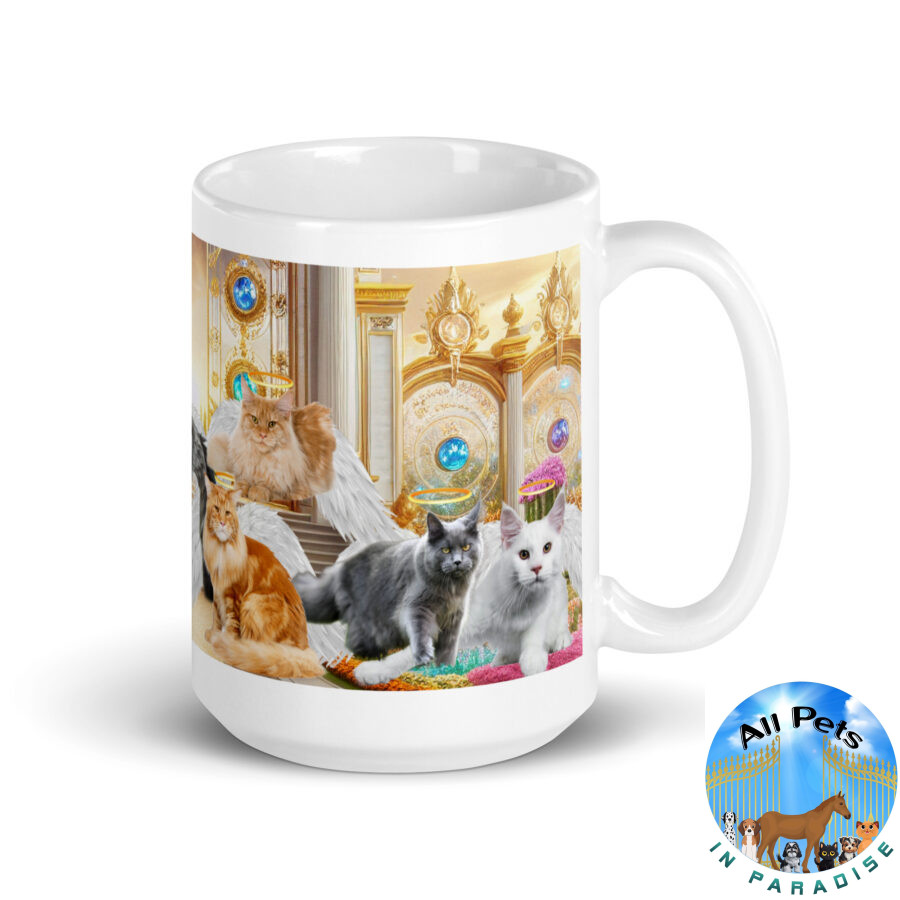 Maine Coon Cats in Heaven- " Glory paws of the magnificent" 15.oz  White glossy mug - Image 2