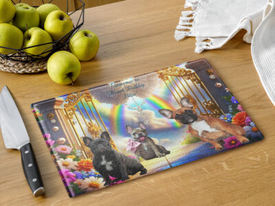 French Bulldogs (Heaven in the Home)- " Bienvenue to French Bulldog Bliss" 11x15 Glass cutting board
