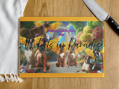 Boxers (Heaven in the Home)- " Traded my paws for golden wings" 11x15 Glass cutting board