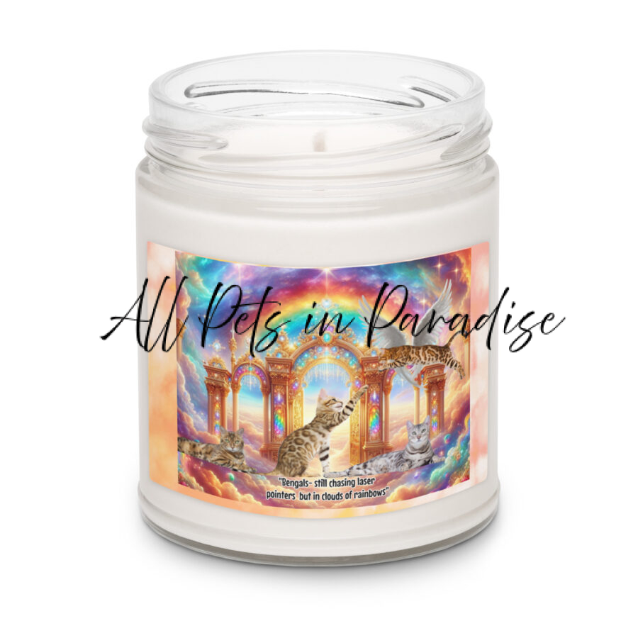 Bengals in Heaven " Bengals still chasing laser pointers but in clouds of rainbows" Scented soy candle