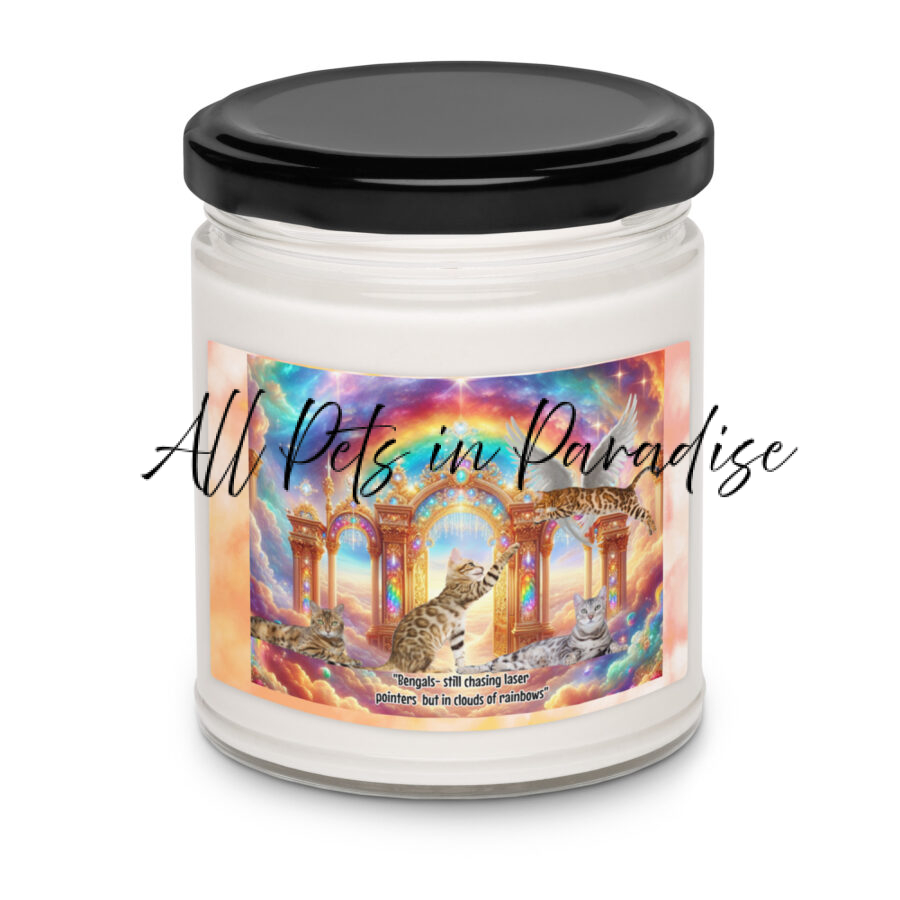 Bengals in Heaven " Bengals still chasing laser pointers but in clouds of rainbows" Scented soy candle - Image 3