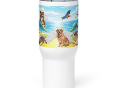 All Pets in Paradise -25.oz Travel mug with a handle