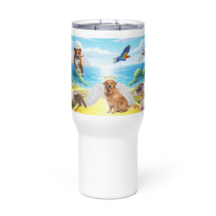All Pets in Paradise -25.oz Travel mug with a handle