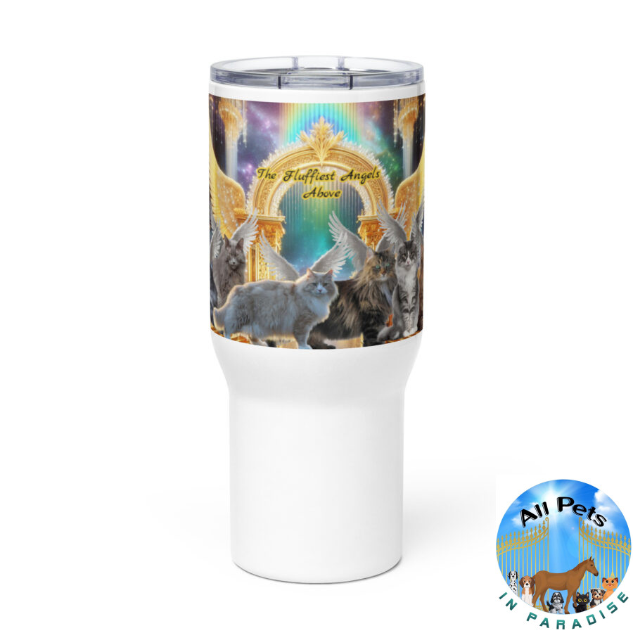 Norwegian Forest Cats in Heaven- " The Fluffiest Angels Above"  25.ozTravel mug with a handle