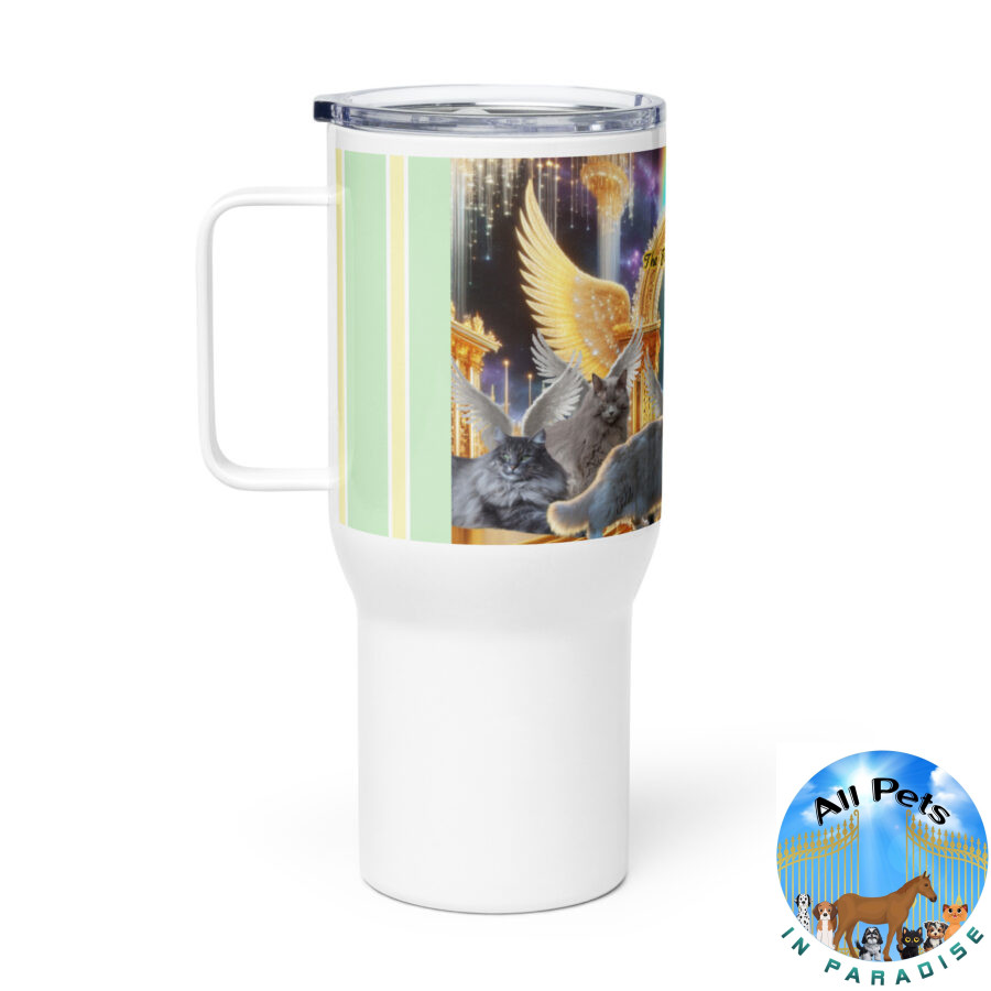 Norwegian Forest Cats in Heaven- " The Fluffiest Angels Above"  25.ozTravel mug with a handle - Image 2