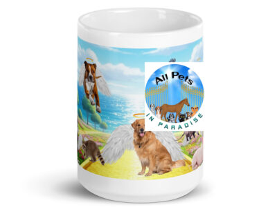 "All Pets in Paradise " 15.oz White glossy mug