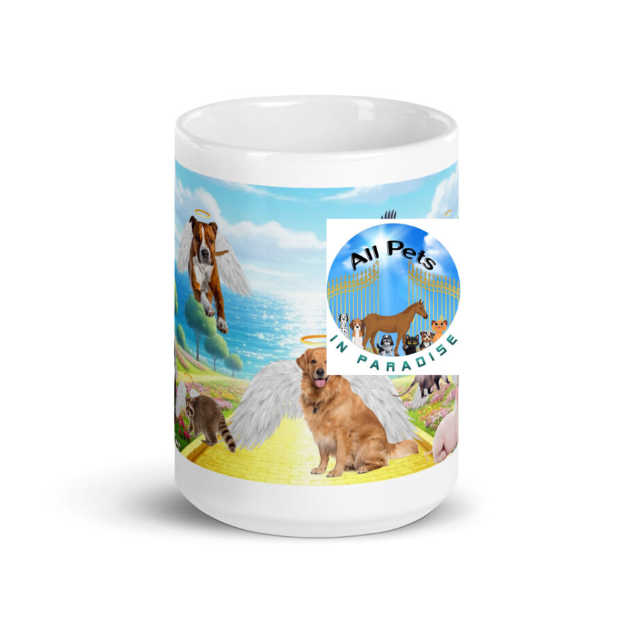 "All Pets in Paradise " 15.oz White glossy mug