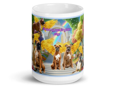 Boxers in Heaven - " Traded my paws for golden wings" 15.oz  White glossy mug