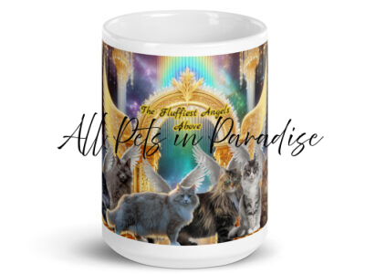 Norwegian Forest Cats in Heaven-" The Fluffiest Angels Above" White glossy mug 15oz