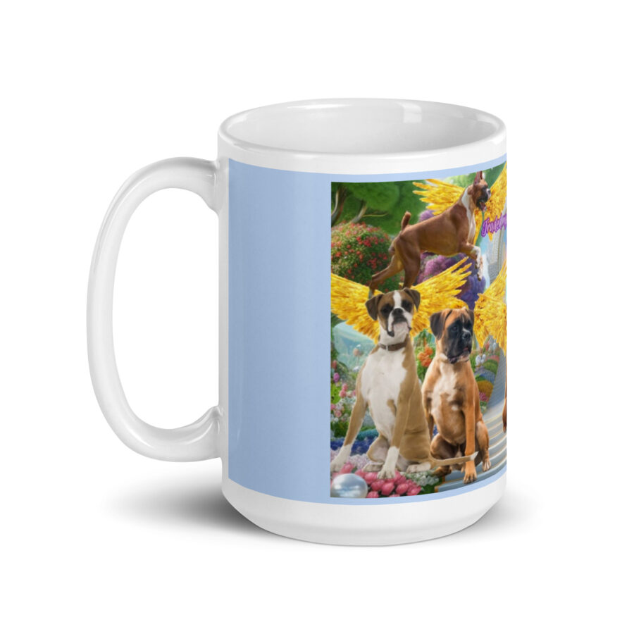 Boxers in Heaven - " Traded my paws for golden wings" 15.oz  White glossy mug - Image 3