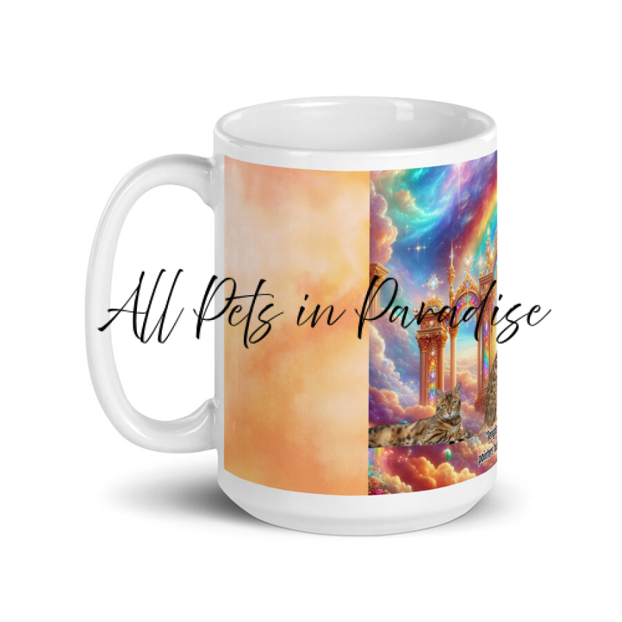Bengals in Heaven-"Bengals in heaven still chasing laser pointers but in clouds of rainbows" White glossy mug - Image 3