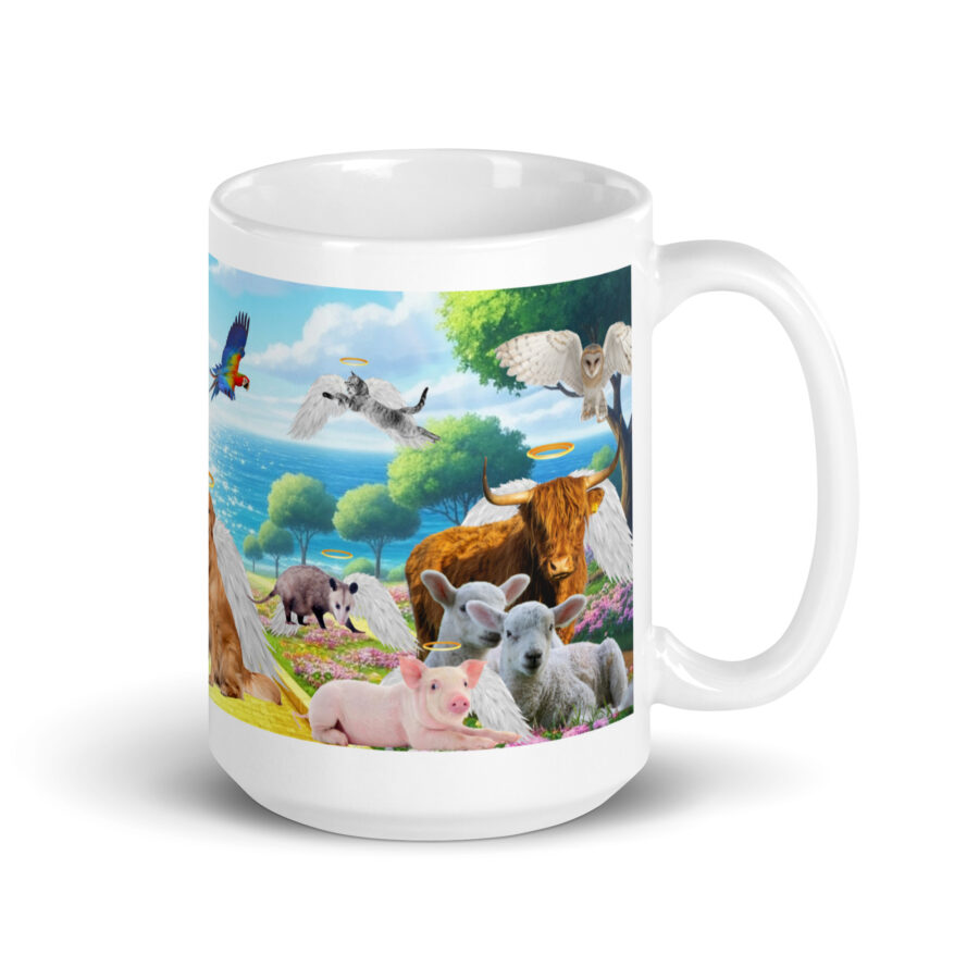 "All Pets in Paradise " 15.oz White glossy mug - Image 2