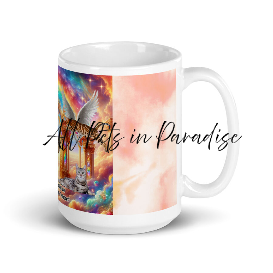 Bengals in Heaven-"Bengals in heaven still chasing laser pointers but in clouds of rainbows" White glossy mug - Image 2