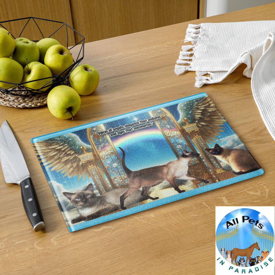 Siamese Cats in heaven" Voices of angels, elegance that endures and eyes that mesmerize" 11x15Glass cutting board - Image 2