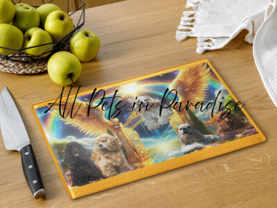 Cocker Spaniels in Heaven  11x15 -Glass cutting board