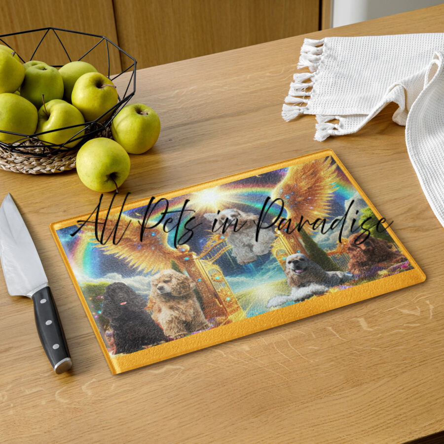 Cocker Spaniels in Heaven  11x15 -Glass cutting board