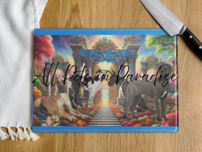 Great Danes in Heaven "  Great Dane : Giant , Gentle and Majestic" 11x15 Glass cutting board