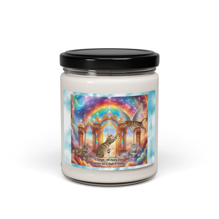 Bengals in Heaven " Bengals- still chasing laser pointers but in clouds of rainbows" 9.0z Scented soy candle - Image 2