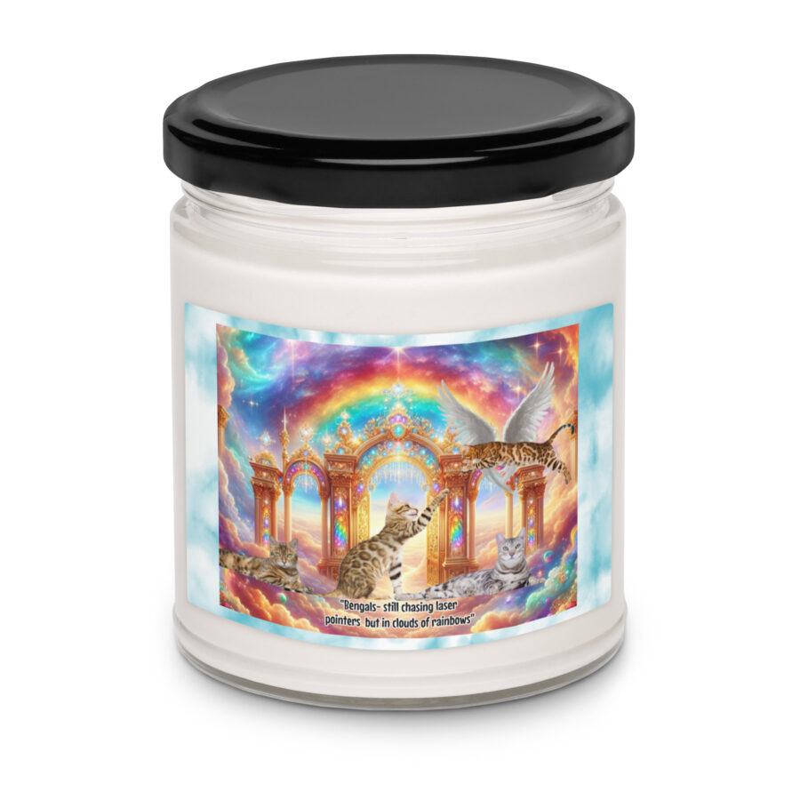 Bengals in Heaven " Bengals- still chasing laser pointers but in clouds of rainbows" 9.0z Scented soy candle - Image 3
