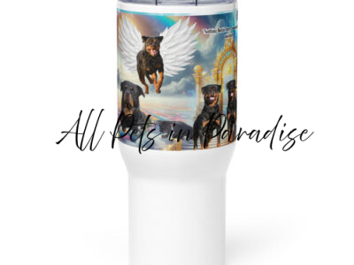 Rottweilers in Heaven " Nothing Rotitie  here , just muscle and mischief" 25.oz Travel mug with a handle