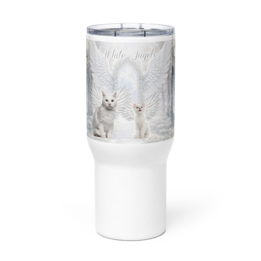 White Cats in Heaven " White Angels in Heaven" Travel mug with a handle