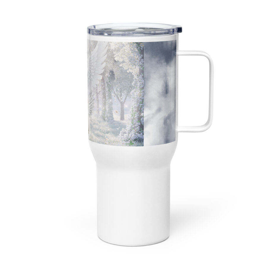 White Cats in Heaven " White Angels in Heaven" Travel mug with a handle - Image 3
