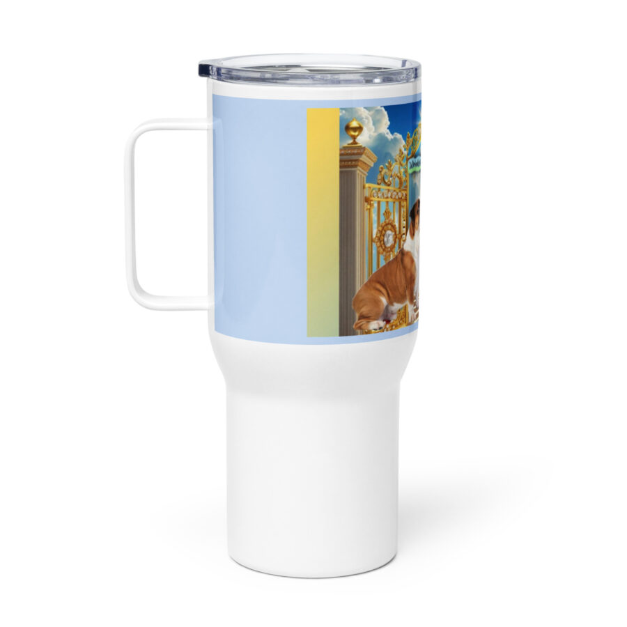 Bulldogs in Heaven " Wrinkles and Charm Forever" 25.oz Travel mug with a handle - Image 2