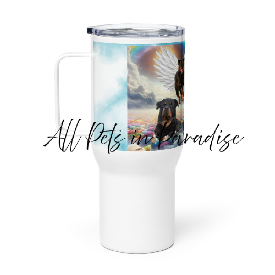 Rottweilers in Heaven " Nothing Rotitie  here , just muscle and mischief" 25.oz Travel mug with a handle - Image 2